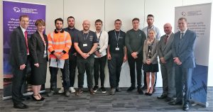 Tim Cutting and Jacqueline Hall alongside the apprentices with Murdo Allan and Paul Forster_