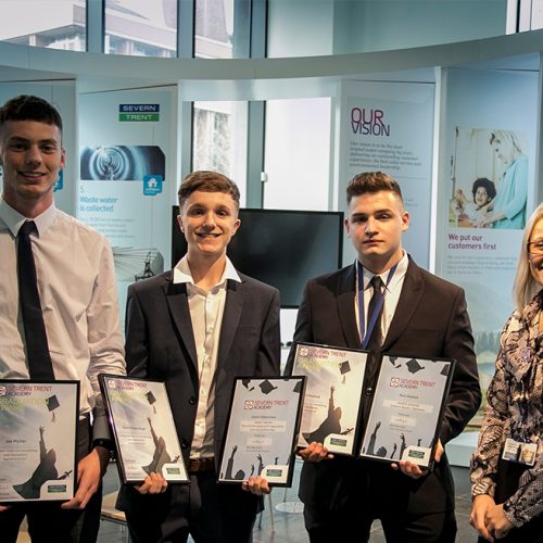 L-R Joe Pitcher, David Oldershaw and Rory Keylock with Severn Trent CEO Liv Garfield