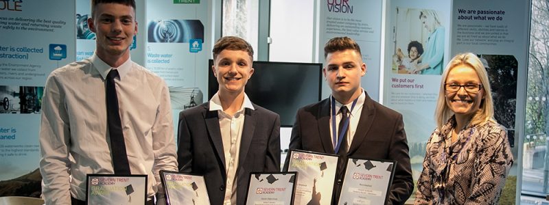 L-R Joe Pitcher, David Oldershaw and Rory Keylock with Severn Trent CEO Liv Garfield